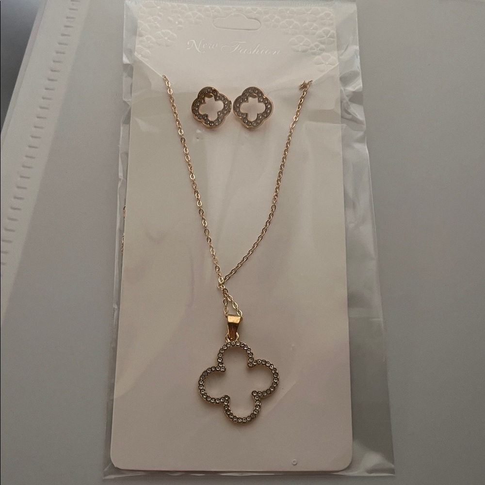 Pick (1) Gold  or Silver Flower Pendant Necklace and Earring Set - Picture 4 of 4